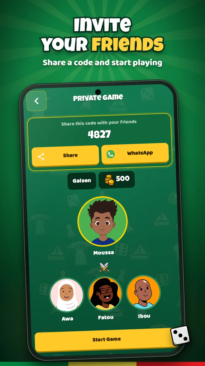 Inviter ses amis avec un code, par WhatsApp