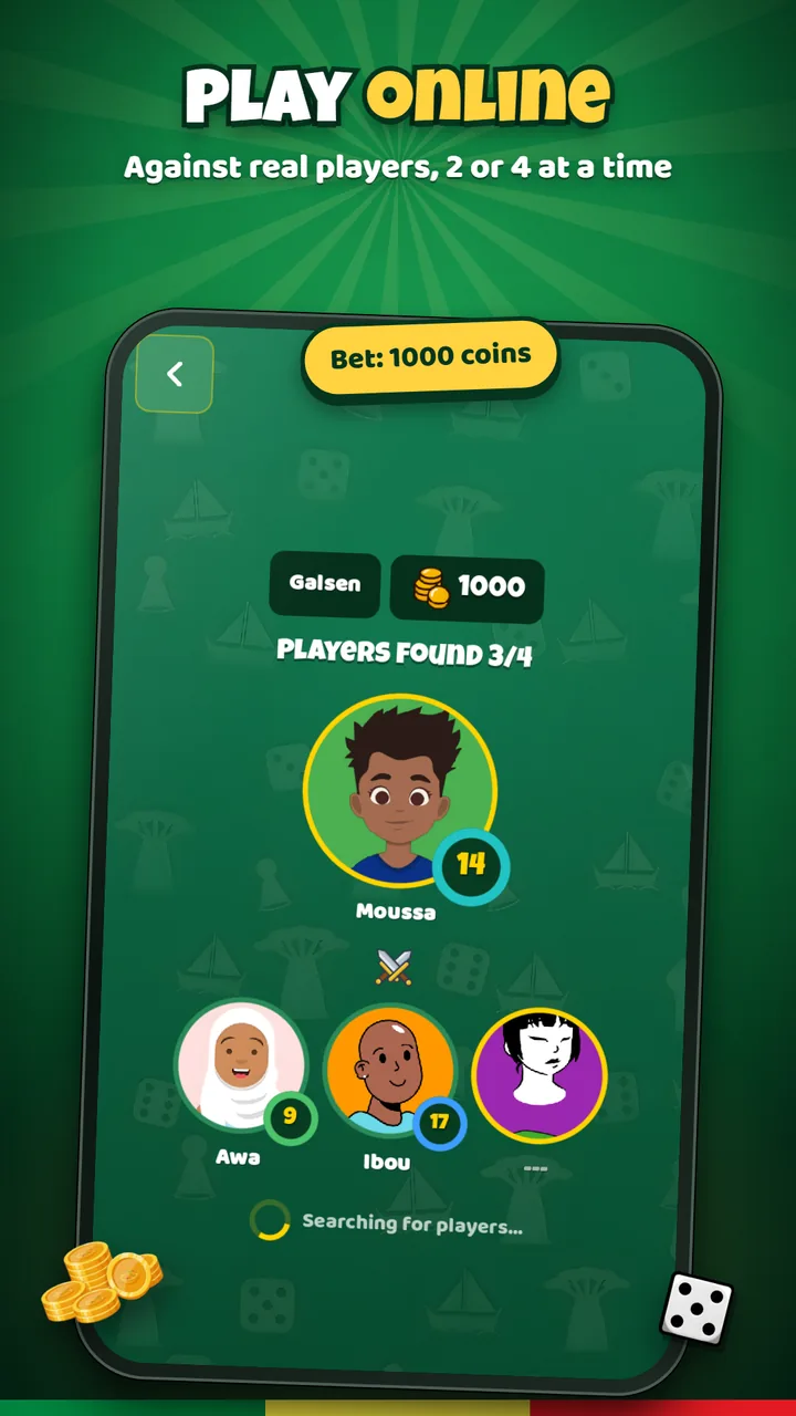 Une partie en ligne, avec une mise de 1000 pièces